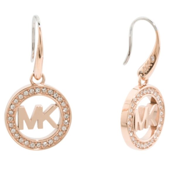 MICHAEL KORS Rose Gold Tone Logo Drop Dangle Pave Crystal Earrings - Picture 7 of 7